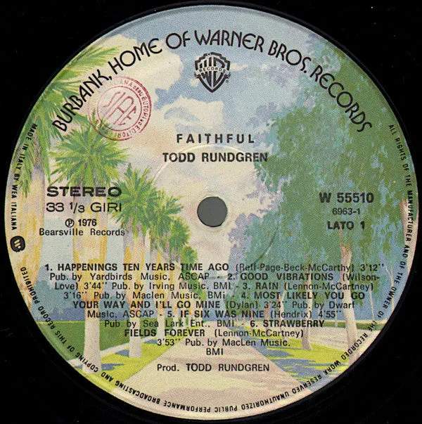 Todd Rundgren Faithful vinile LP stampa Italia VG