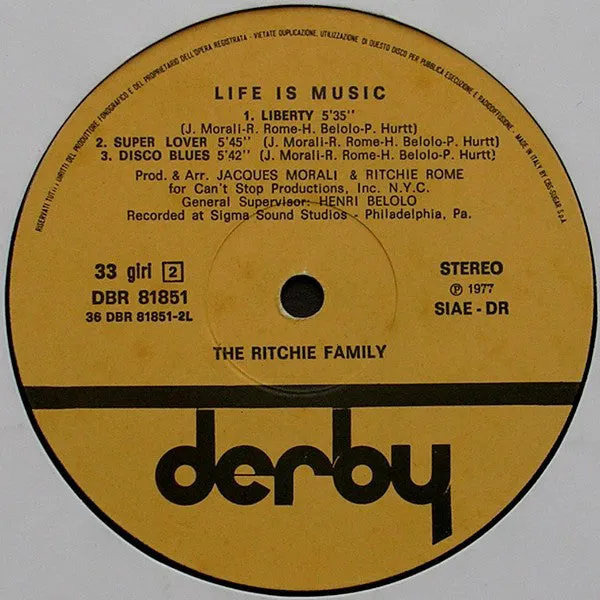 Ritchie Family Life Is Music vinile LP disco 1977