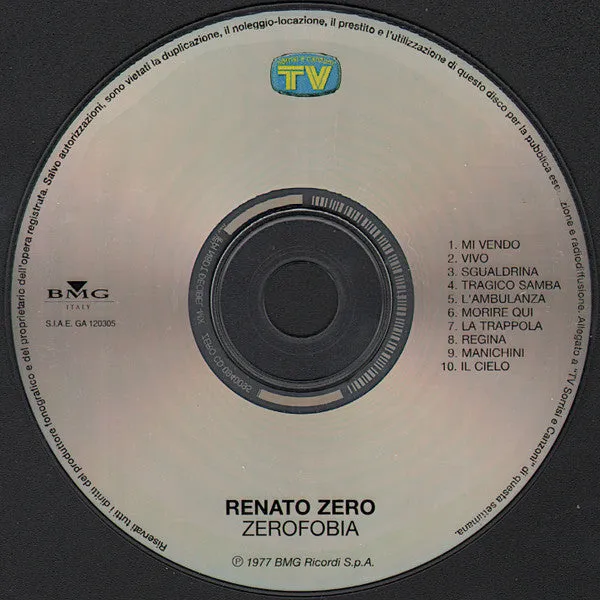 Renato Zero Zerofobia CD album ristampa 2003 pop rock