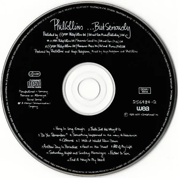 Phil Collins But Seriously CD album 1989 soft rock