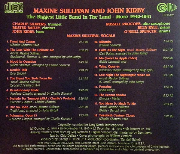 Maxine Sullivan John Kirby More 1940-41 CD compilation NM