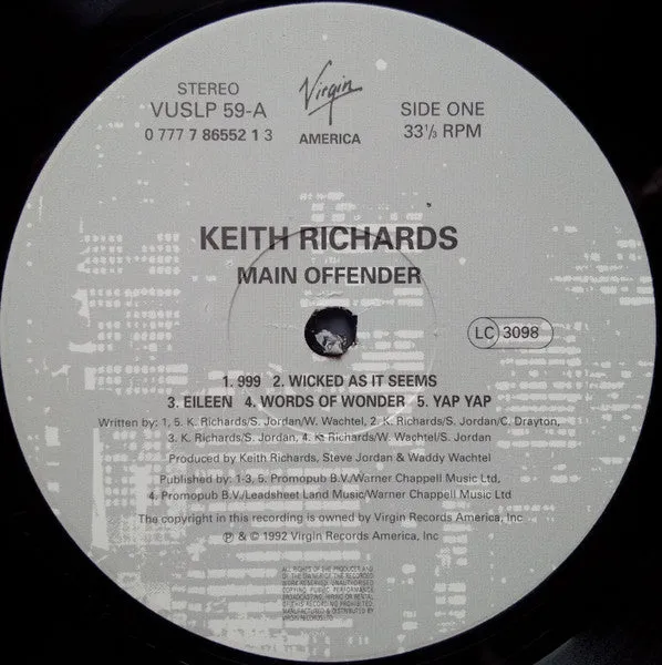 Keith Richards Main Offender vinile LP 1992 near mint