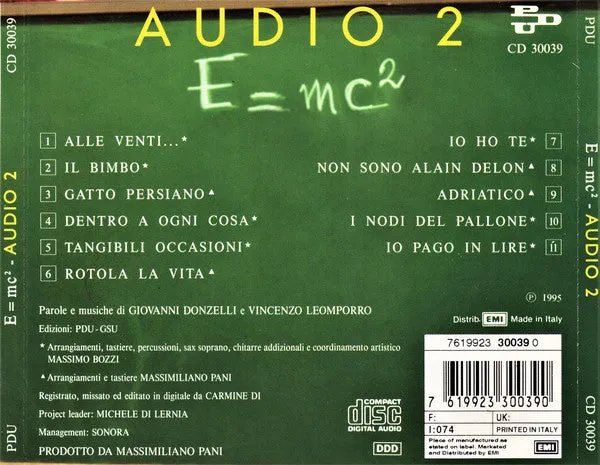Audio 2 E=mc2 CD album pop italiano 1995