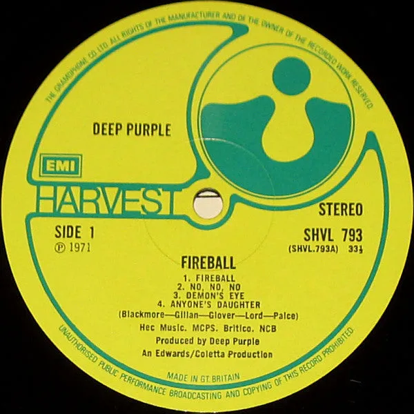 Deep Purple Fireball LP vinile prima stampa UK hard rock