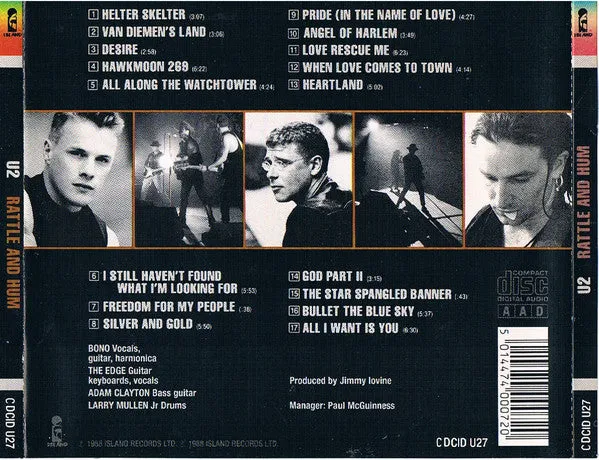 U2 Rattle And Hum CD album 1988