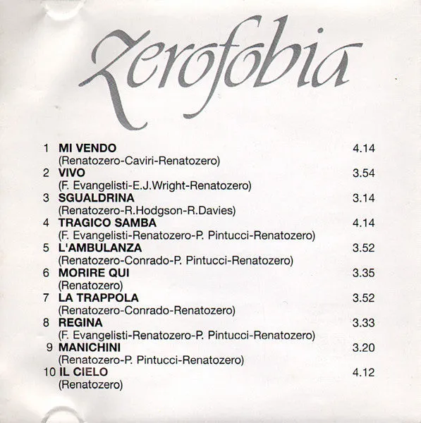 Renato Zero Zerofobia CD album ristampa 2003 pop rock