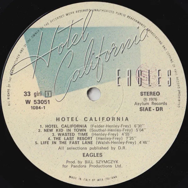 Eagles Hotel California vinile usato LP Italia 1977