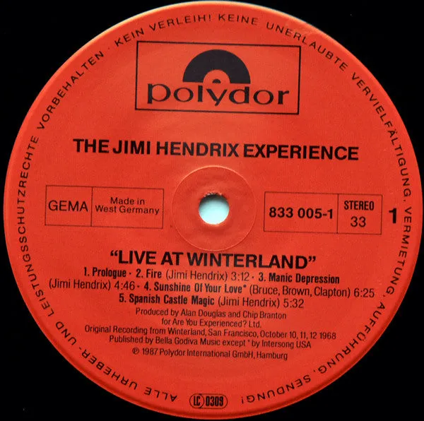 Jimi Hendrix Experience Live At Winterland 2LP blues rock
