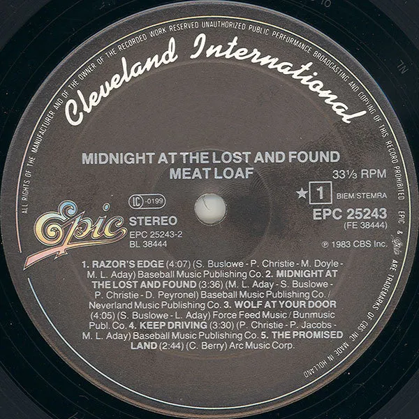 Meat Loaf Midnight At The Lost And Found LP arena rock