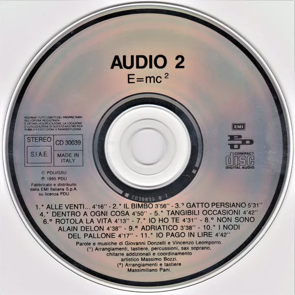 Audio 2 E=mc2 CD album pop italiano 1995