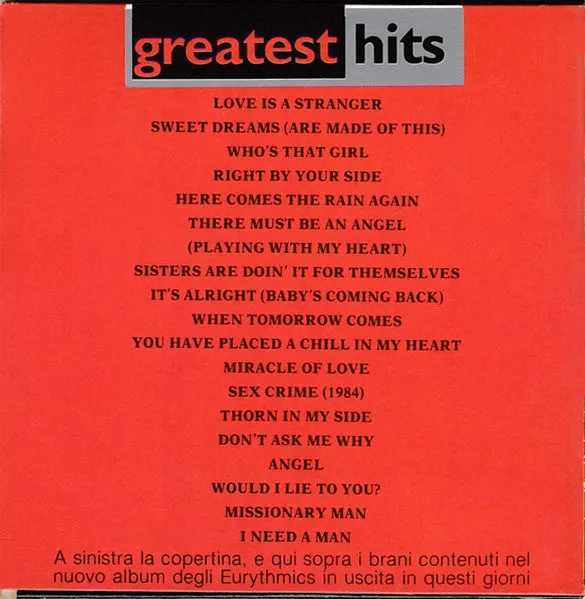 Eurythmics Greatest Hits Live Flash CD mini promo