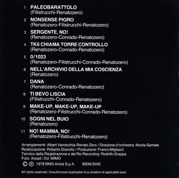 Renato Zero No! Mamma, No! CD album ristampa 1991 quasi nuovo
