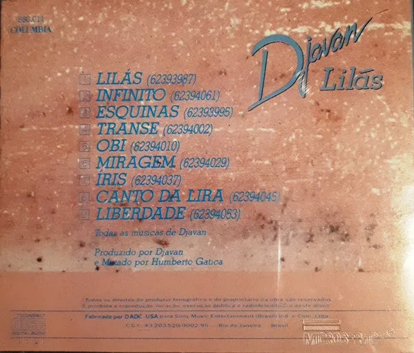 Djavan Lilás CD ristampa MPB VG copertina VG+