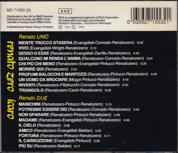 Renato Zero Icaro 2xCD live pop rock