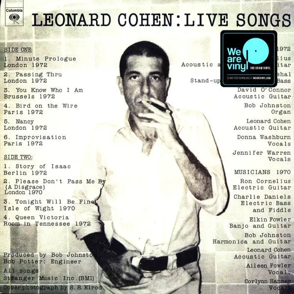 Leonard Cohen Live Songs vinile LP 180 grammi folk 2017