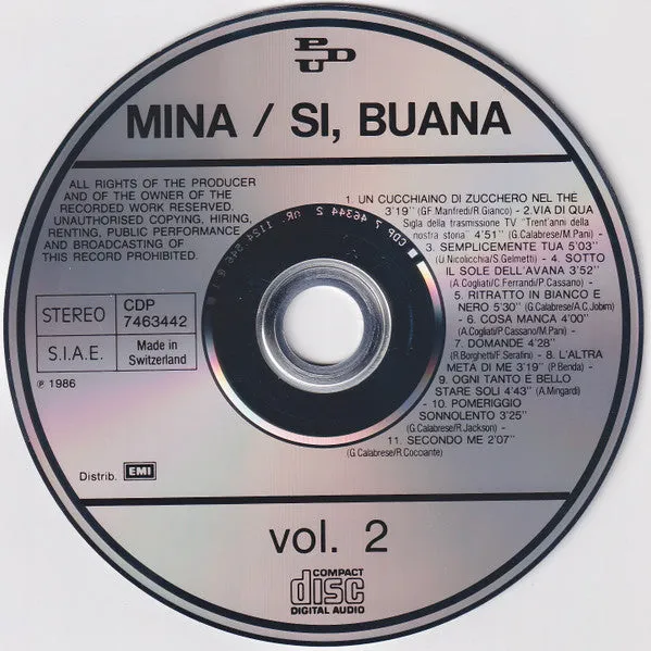 Mina Sì, Buana Vol. 2 CD album 1986 europop usato