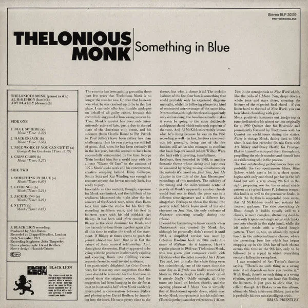 Thelonious Monk Something In Blue vinile LP 1972 NM