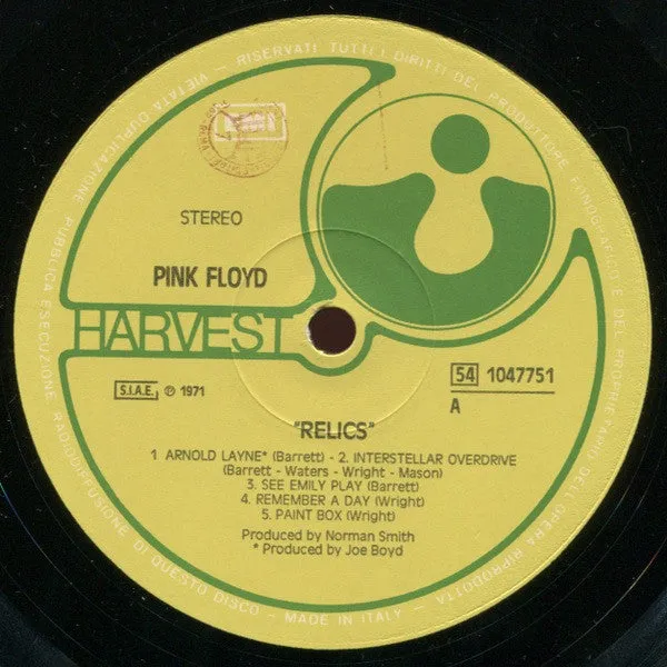 Pink Floyd Relics LP ristampa Italia psichedelico VG+