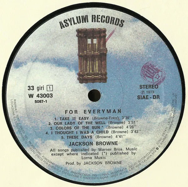 Jackson Browne For Everyman vinile LP usato VG+