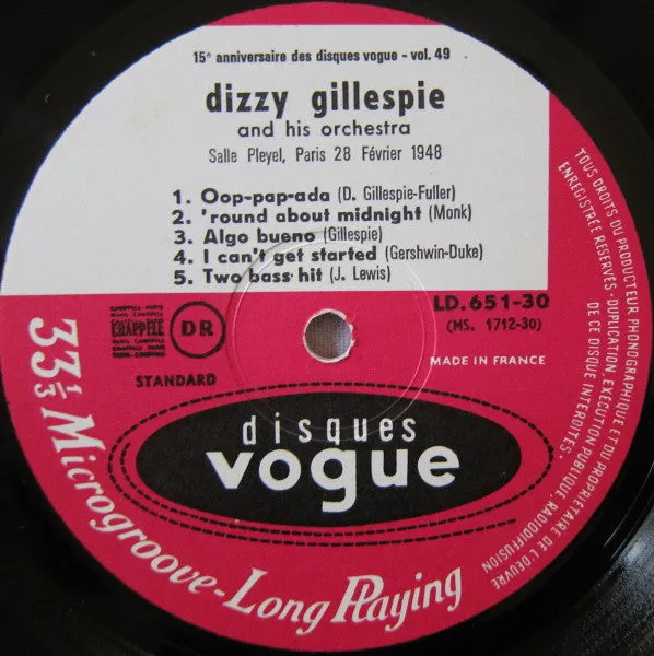 Dizzy Gillespie Paris 1948 LP mono bop Vogue