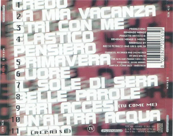 Mango Credo CD album Italia 1997 near mint