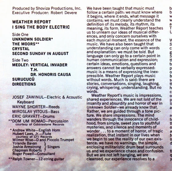 Weather Report Body Electric CD album fusion