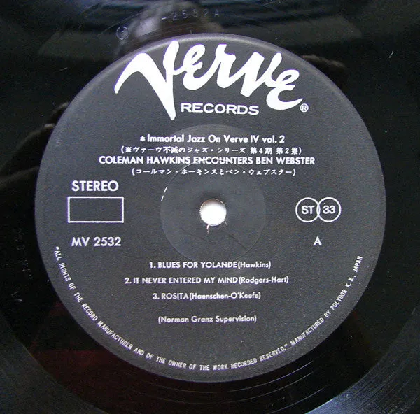 Coleman Hawkins Ben Webster Encounters LP vinile swing