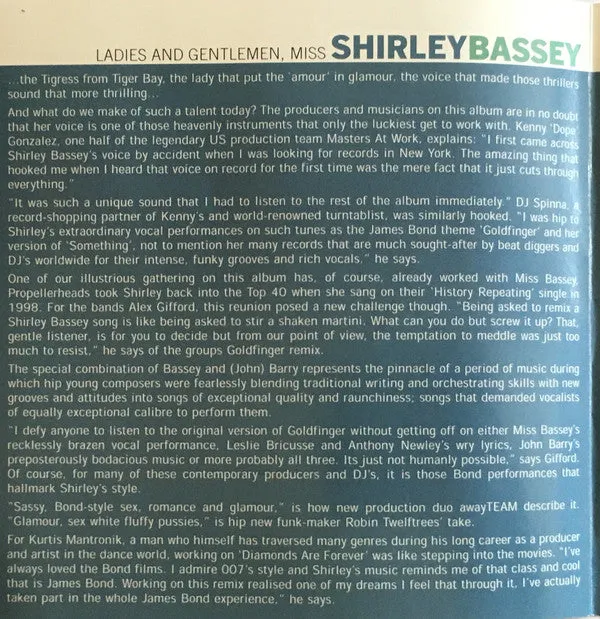 Shirley Bassey Remix Album CD compilation remix