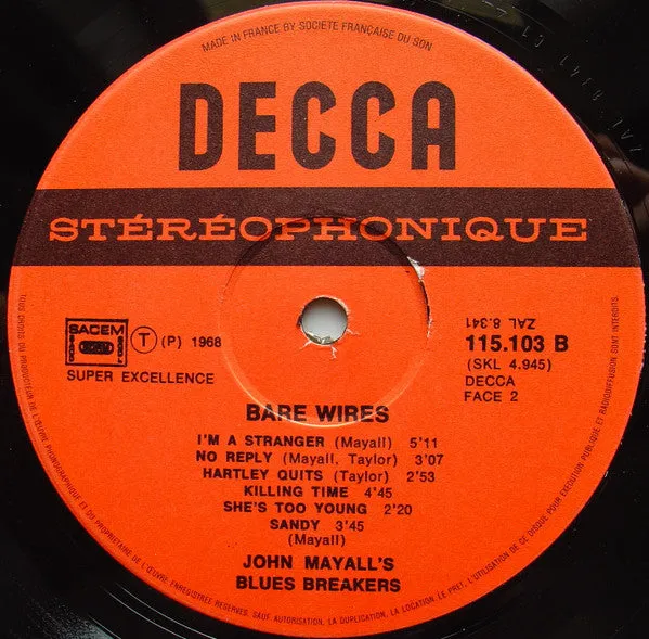 John Mayall Bare Wires vinile LP ristampa gatefold NM
