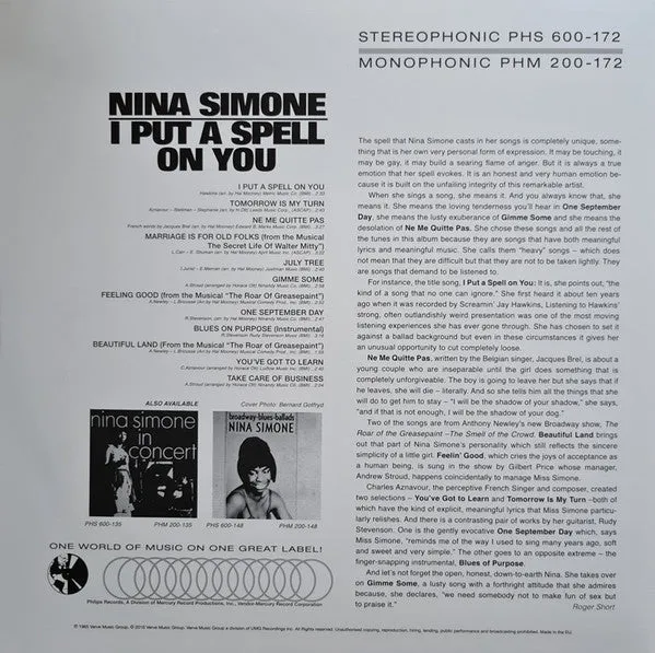 Nina Simone I Put A Spell On You LP 180g ristampa