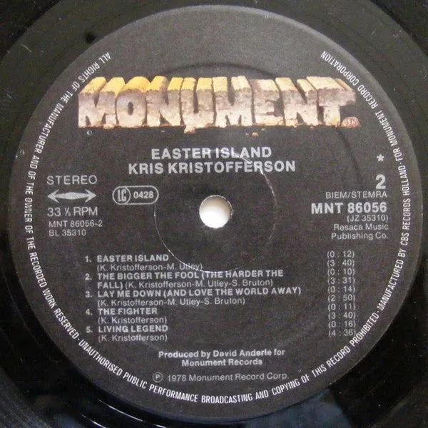 Kris Kristofferson Easter Island vinile LP country 1978