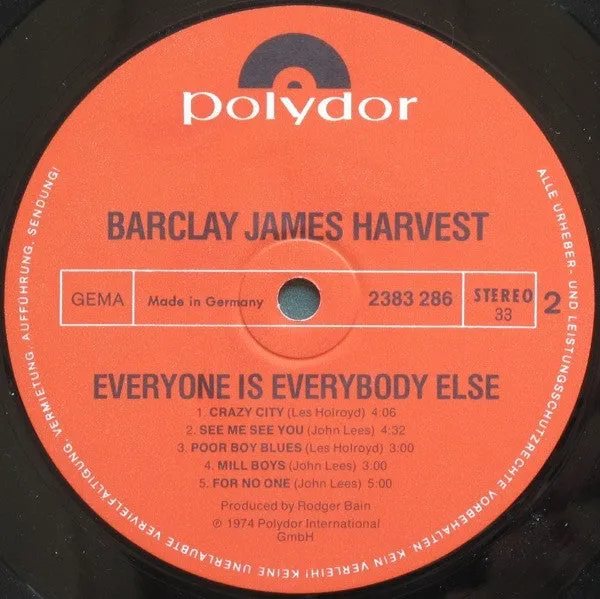 Barclay James Harvest Everyone Is Everybody LP 1974