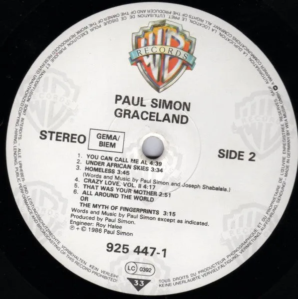 Paul Simon Graceland vinile LP Germania 1986 NM