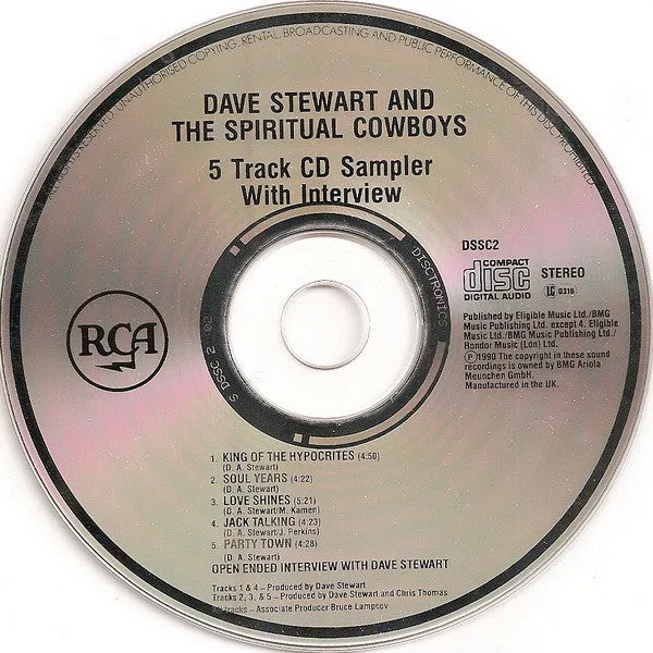 Dave Stewart Spiritual Cowboys CD promo sampler 1990