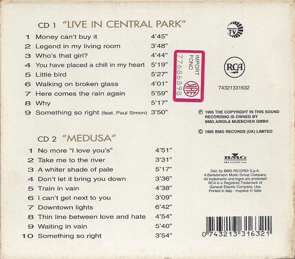 Annie Lennox Medusa CD cofanetto live pop rock