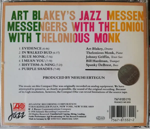 Art Blakey Monk Jazz Messengers CD ristampa hard bop