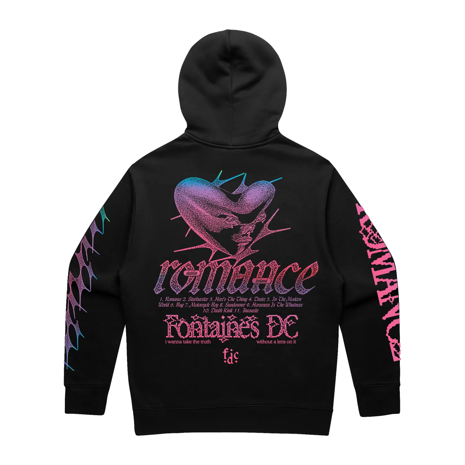 Fontaines D.C. Romance felpa nera tracklist manica