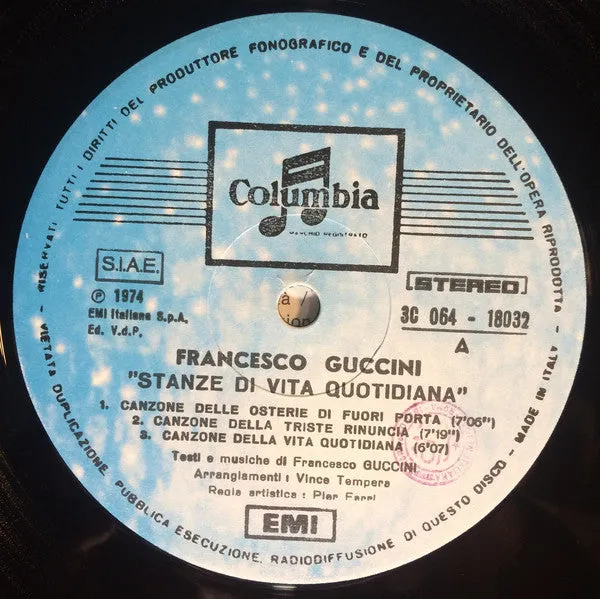 Francesco Guccini Stanze di Vita Quotidiana LP vinile