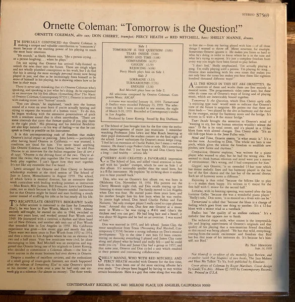 Ornette Coleman Tomorrow Is The Question vinile LP free jazz