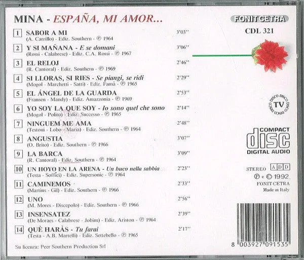 Mina España Mi Amor CD compilation 1992 latino
