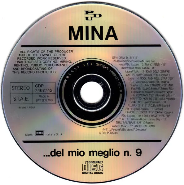 Mina Del Mio Meglio N.9 CD compilation pop 1987