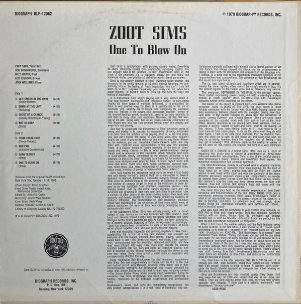 Zoot Sims One To Blow On vinile LP post-bop