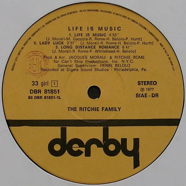 Ritchie Family Life Is Music vinile LP disco 1977