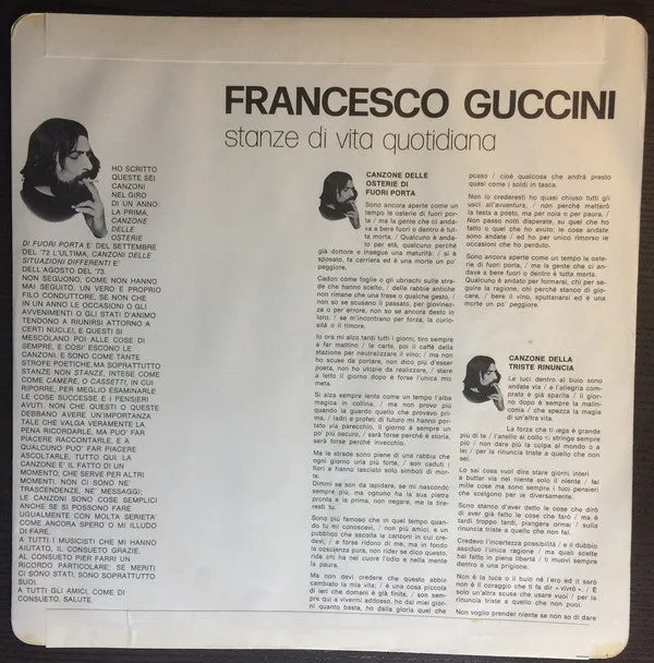 Francesco Guccini Stanze di Vita Quotidiana LP vinile