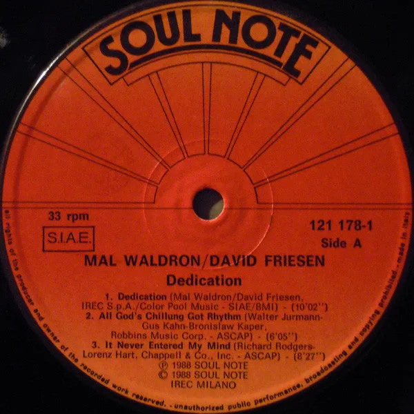 Mal Waldron Dedication vinile LP jazz usato