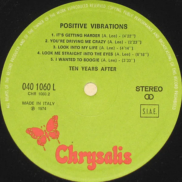 Ten Years After Positive Vibrations vinile LP Italia 1974 blues rock