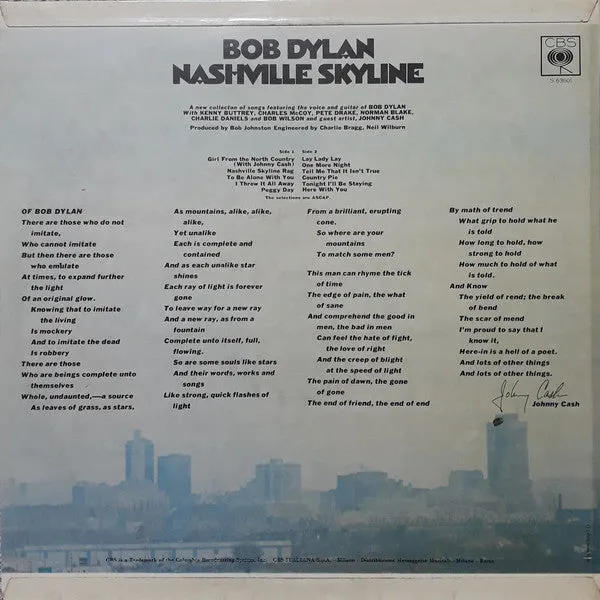 Bob Dylan Nashville Skyline vinile LP country folk