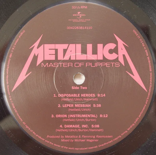 Metallica Master Of Puppets LP remaster VG+