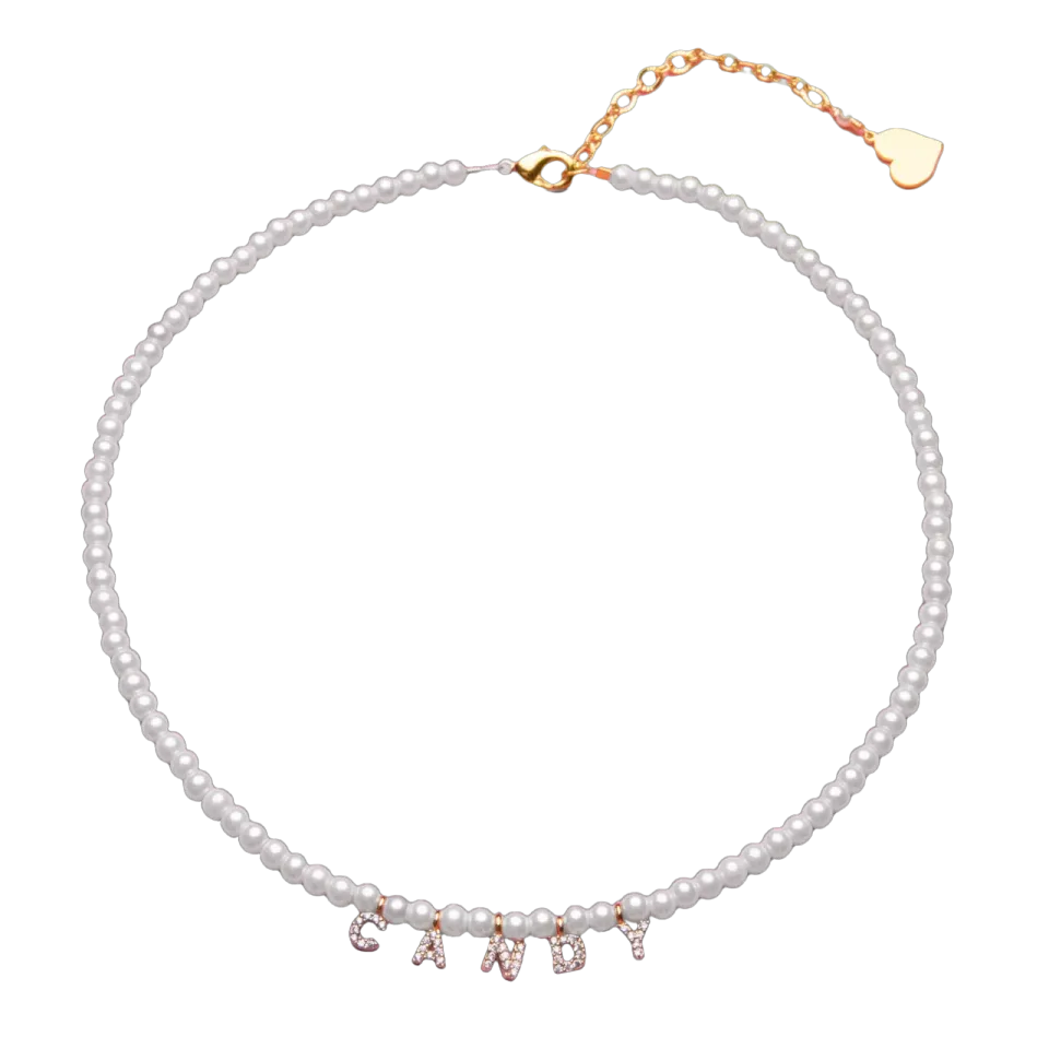Candy Necklace choker perle vetro oro mis S zirconi