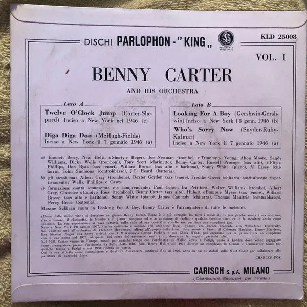 Benny Carter Vol.1 EP 7" vinile jazz swing 1957
